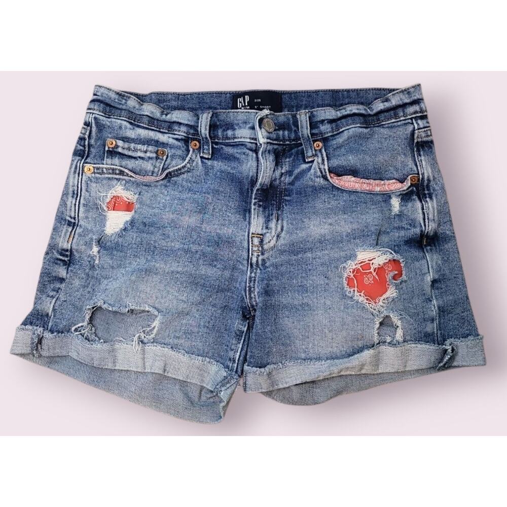Gap Destroyed Denim Shorts Bandana Lined Y2K 26